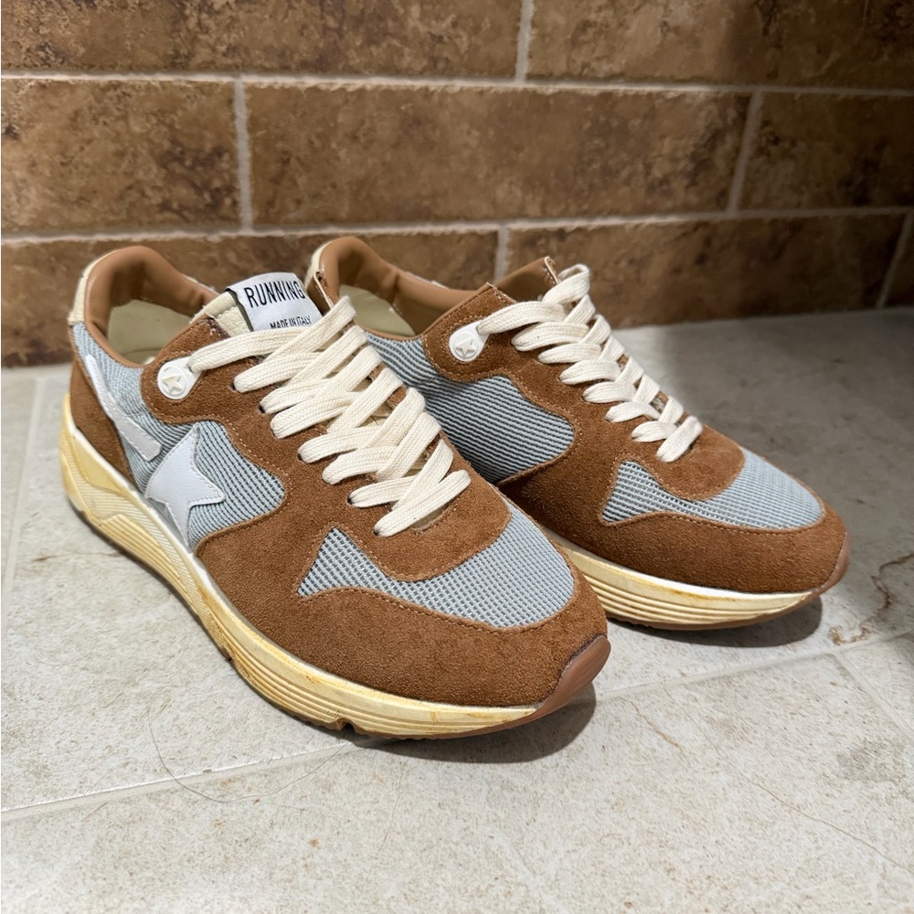 Casual Brown & Light Gray Suede Mesh Men's Sneakers